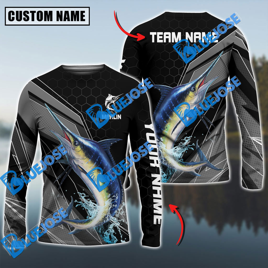 BlueJose Marlin Fishing Sport Jersey Personalized Name Long Sleeve Shirt