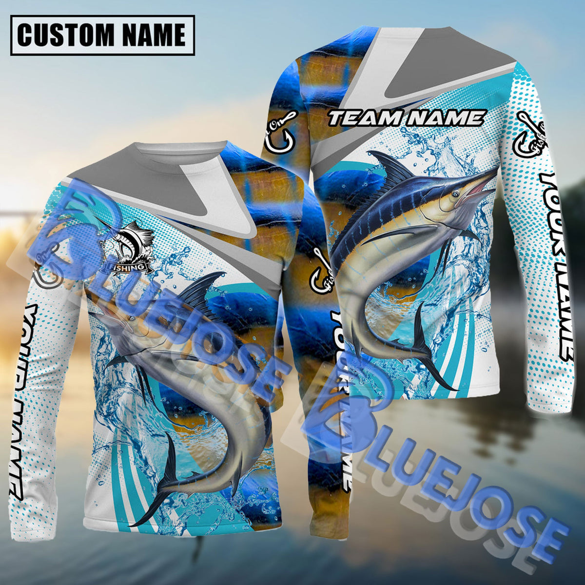 BlueJose Marlin Fishing Blue Water Sport Custom Name & Team Name 3D Shirts