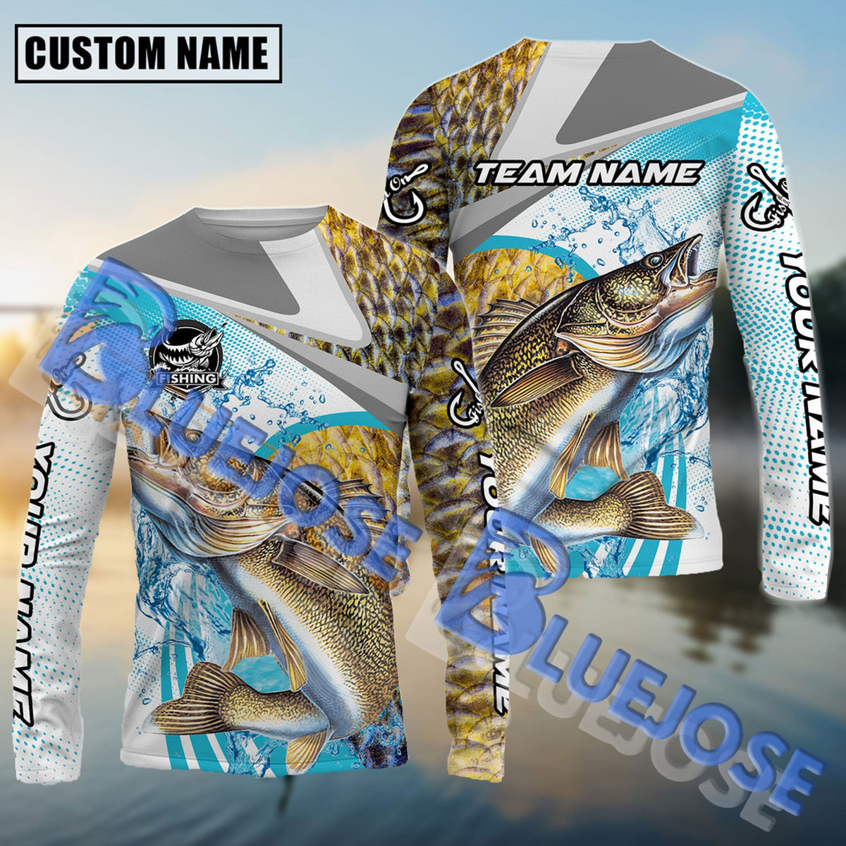 BlueJose Walleye Fishing Blue Water Sport Custom Name & Team Name 3D Shirts