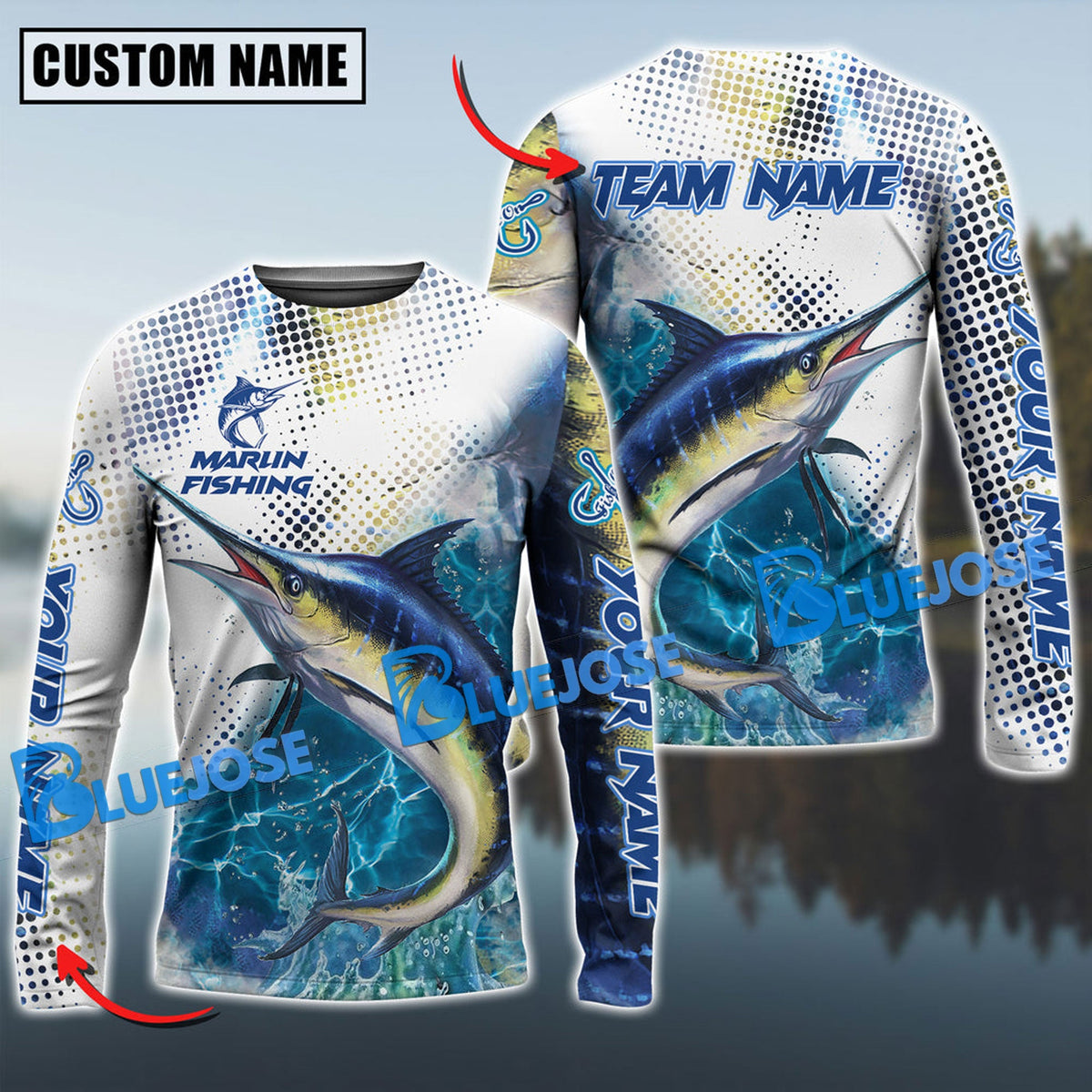 BlueJose Marlin Fishing Jersey Custom Name & Team Name 3D Shirts