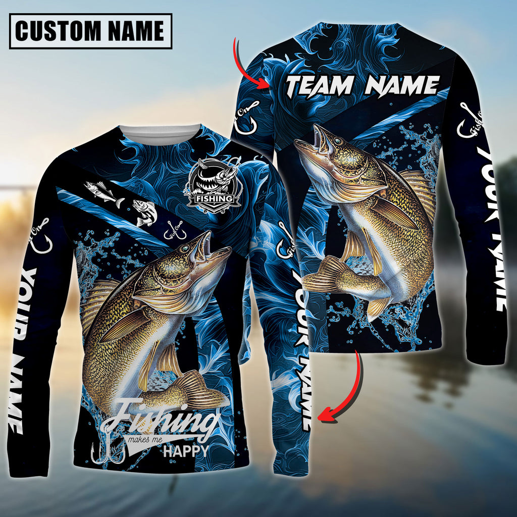 BlueJose Walleyes Fishing Blue Smoke Custom Name & Team Name 3D Shirts