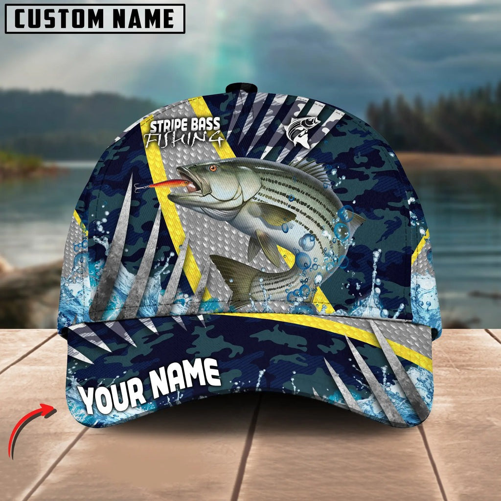 BlueJose Striped Bass Fishing Cod Water Blue Personalized Cap