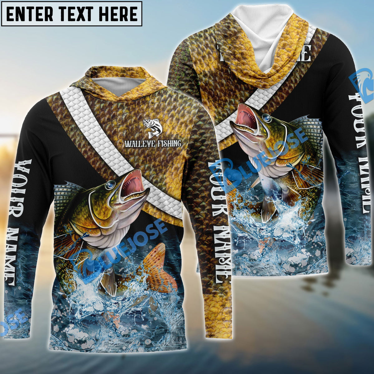 BlueJose Walleye Fishing Skin Water Custom Name & Team Name 3D Shirts