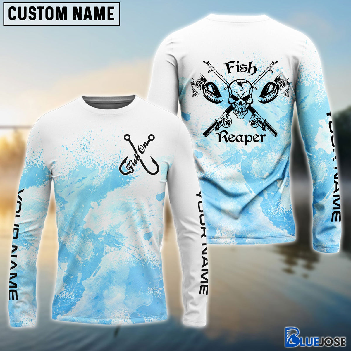 BlueJose Fish On Fish Reaper Custom Name 3D Fishing Shirts