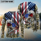 BlueJose American Flag Patriotic Largemouth Bass Camo Fishing Custom Name 3D Shirts