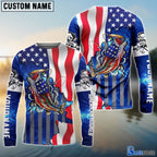 BlueJose Bass Fishing American Flag Patriotic Custom Name 3D Hoodie