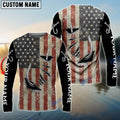 BlueJose Us Fishing 3D Fish Hook American Flag Patriotic Fish On   Quick Dry Customize Name Long Sleeves Shirts