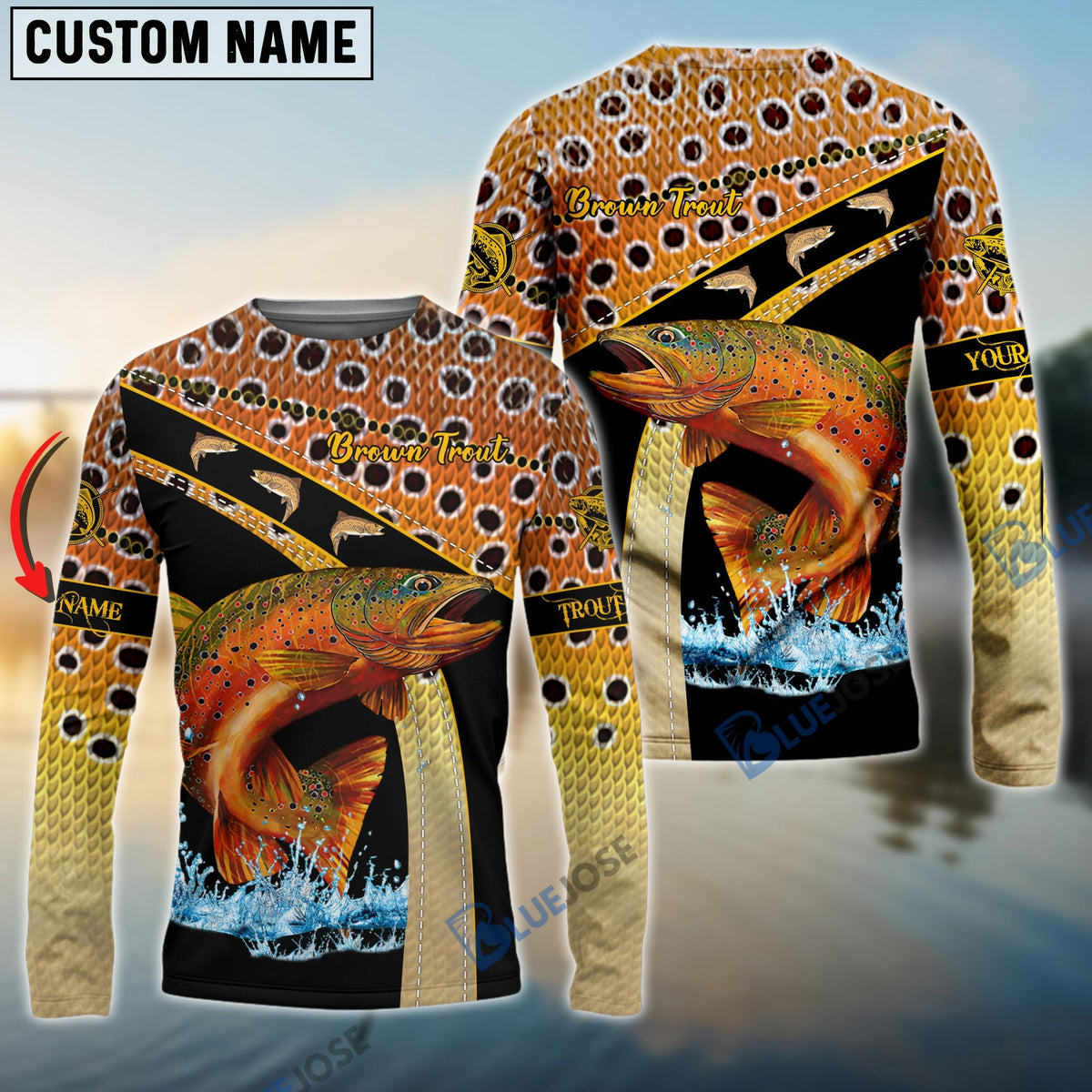BlueJose Personalized Brown Trout Fishing Custom Name Brown 3D Shirts