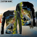 BlueJose Largemouth Bass Fishing Green Bass Scales Custom Name Bass Fishing Long Sleeve, Long Sleeve Hooded