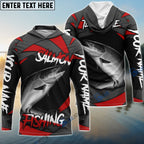 BlueJose Salmon Fishing Red Gray Spinning Pattern Custom Name & Team Name 3D Shirts