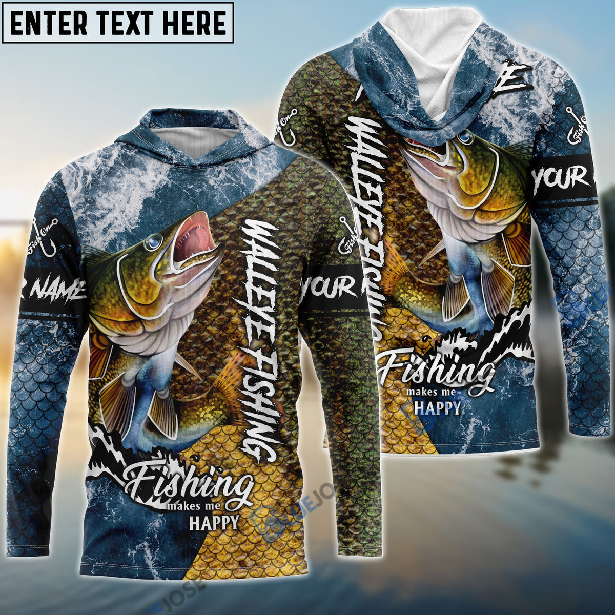 BlueJose Walleye Fishing Skin Seawave Custom Name & Team Name 3D Shirts