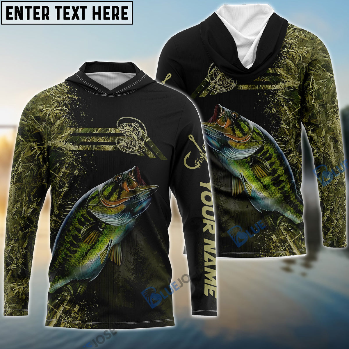 BlueJose Custom Largemouth Bass Fishing Camouflage Fishing Personalized Shirts