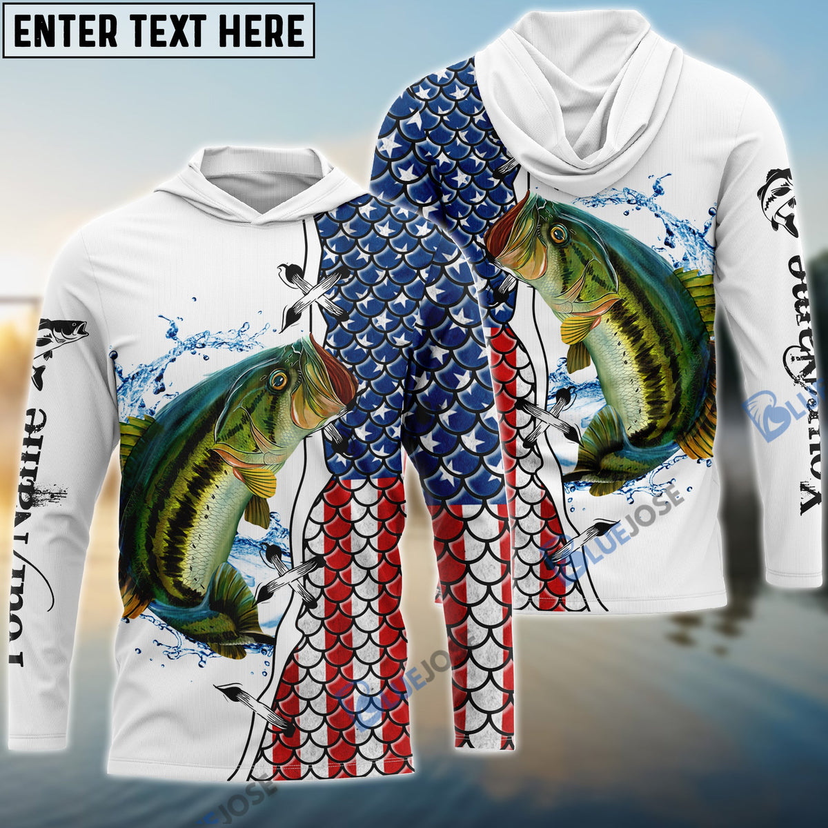 BlueJose American Flag Largemouth Bass Patriotic Fishing Customize Name 3D Shirts