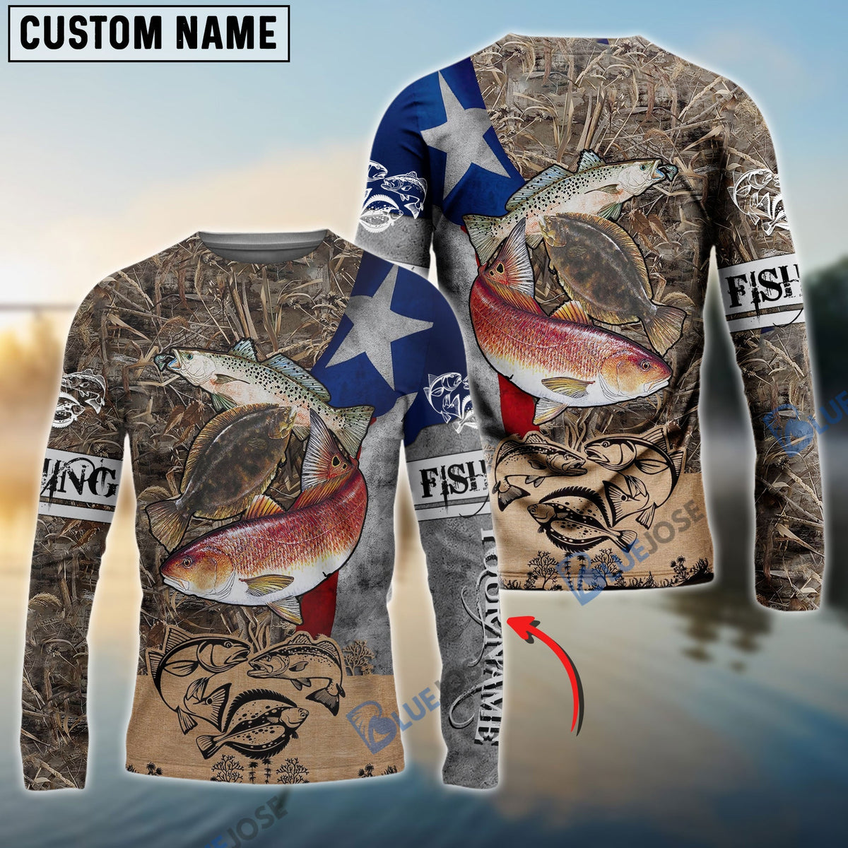 BlueJose Texas Slam Flag Fishing Custom Name 3D Shirts