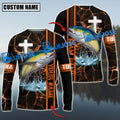 BlueJose Tuna Fishing Orange Cross Pattern Custom Name & Team Name 3D Shirts