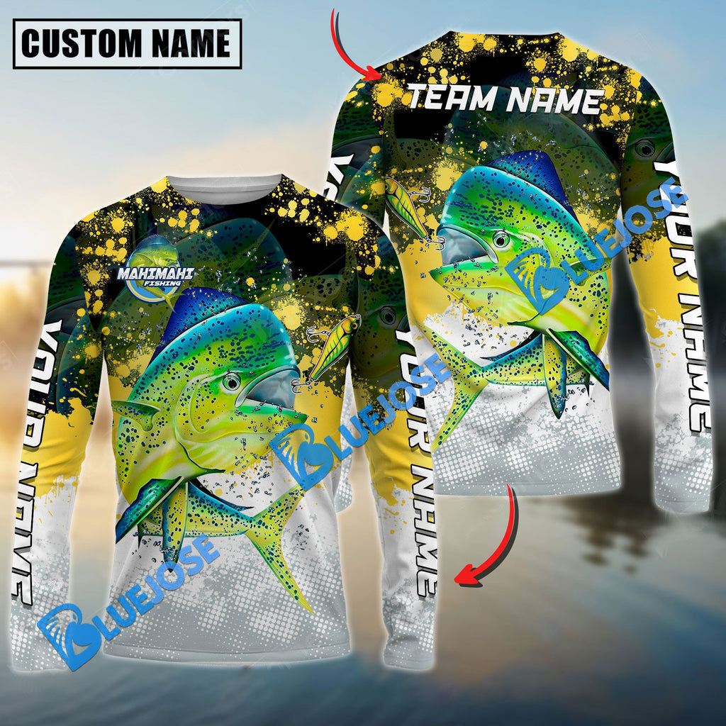 BlueJose Mahi-Mahi Fishing Yellow White Jersey Sport Pattern Personalized Name Team Name 3D Shirts