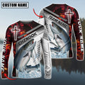 BlueJose Chinook Fishing Red Flame With Cross Pattern Custom Name & Team Name 3D Shirts