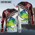 BlueJose Mahi-mahi Fishing Red Flame With Cross Pattern Custom Name & Team Name 3D Shirts
