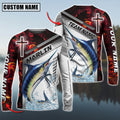 BlueJose Marlin Fishing Red Flame With Cross Pattern Custom Name & Team Name 3D Shirts