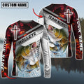 BlueJose Walleye Fishing Red Flame With Cross Pattern Custom Name & Team Name 3D Shirts