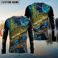 BlueJose Blue Camo Walleye Fishing Custom  Long Sleeve Fishing Shirts