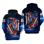 BlueJose Musky Fishing 3D American Flag Patriot Customize Name 3D Shirts