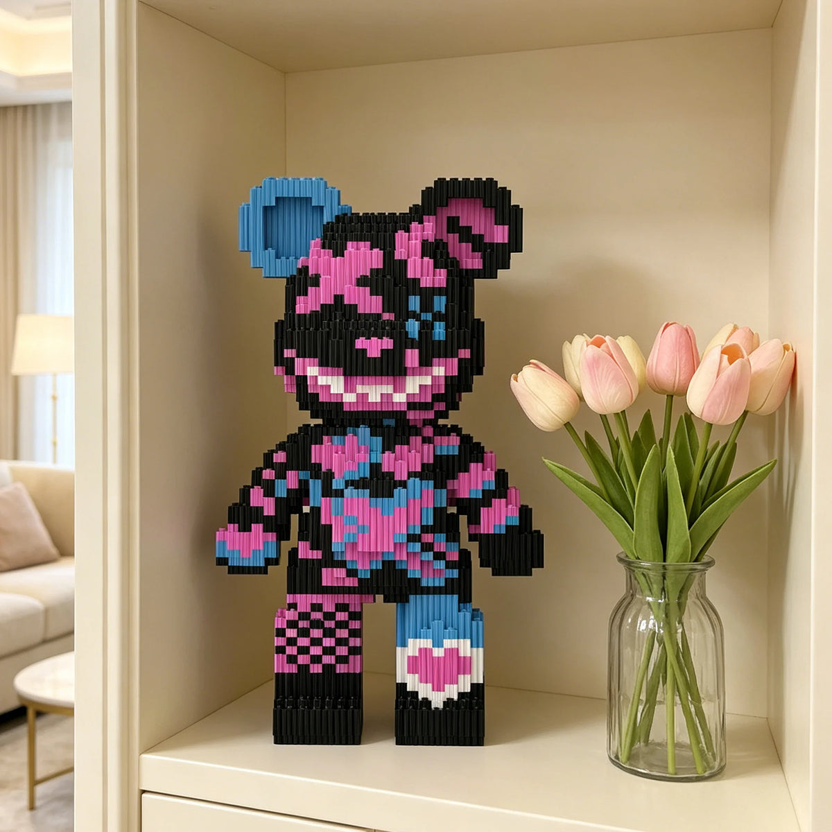 Graffiti Violent Bear Building Blocks DIY Micro Particle Assembly Toy Trendy Desk Decor Collectible Ornament Gift for Collectors