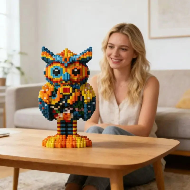 2518 Sets of Colorful Owl Cartoon Building Blocks, Suitable for Use as Creative Decorations on Office Desks or in Rooms