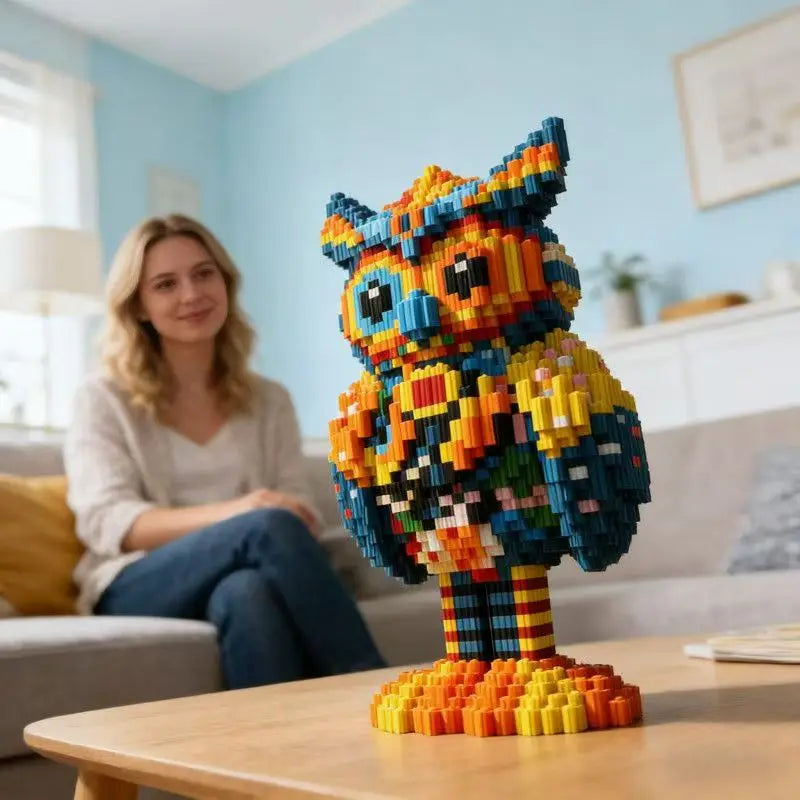 2518 Sets of Colorful Owl Cartoon Building Blocks, Suitable for Use as Creative Decorations on Office Desks or in Rooms