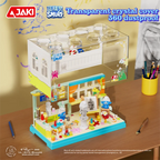 Smurfs Painting Room Magic House Building Blocks Cartoon Hut Model Bricks With Dust Cover Educational DIY Toys Holiday Gifts