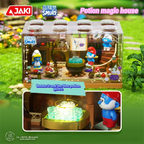 Smurfs Painting Room Magic House Building Blocks Cartoon Hut Model Bricks With Dust Cover Educational DIY Toys Holiday Gifts