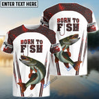 BlueJose "Born To Fish" Musky Fishing Red Camo Custom Name   Long Sleeve Fishing Shirts