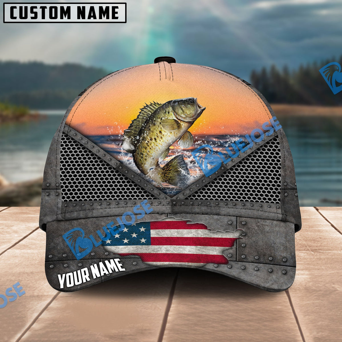 BlueJose Crappie Fishing Sunset Personalized Cap