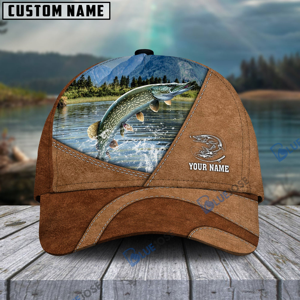 BlueJose Fishing Leather Pattern 2 Personalized Cap (13 Breeds)
