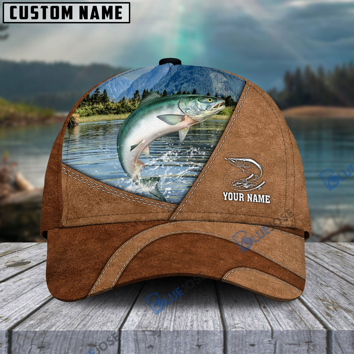 BlueJose Fishing Leather Pattern 2 Personalized Cap (13 Breeds)