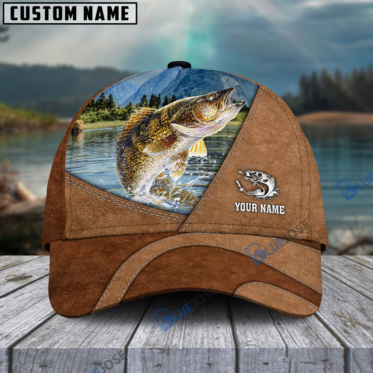BlueJose Fishing Leather Pattern 2 Personalized Cap (13 Breeds)