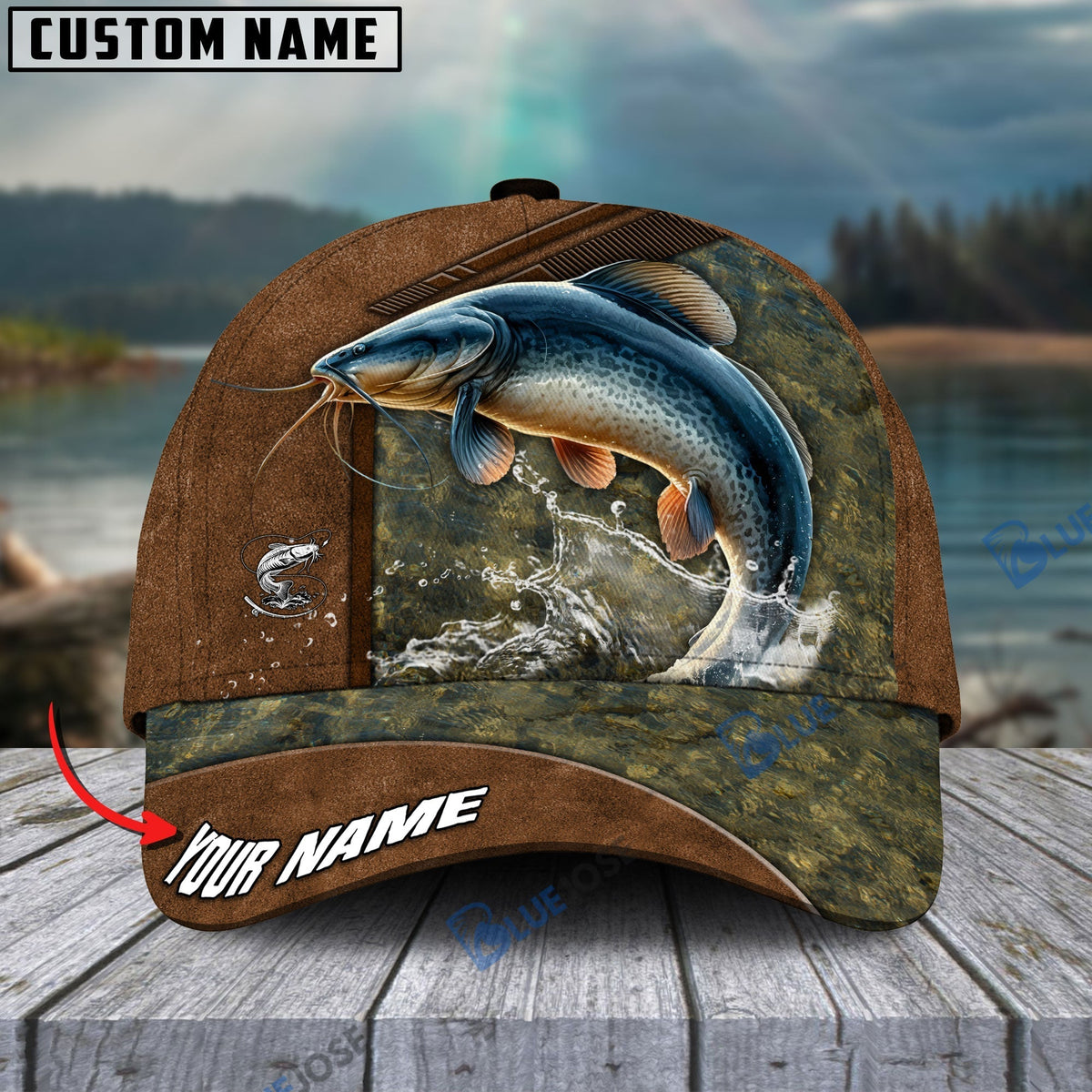 BlueJose Fishing Leather Pattern Personalized Cap (13 Breeds)