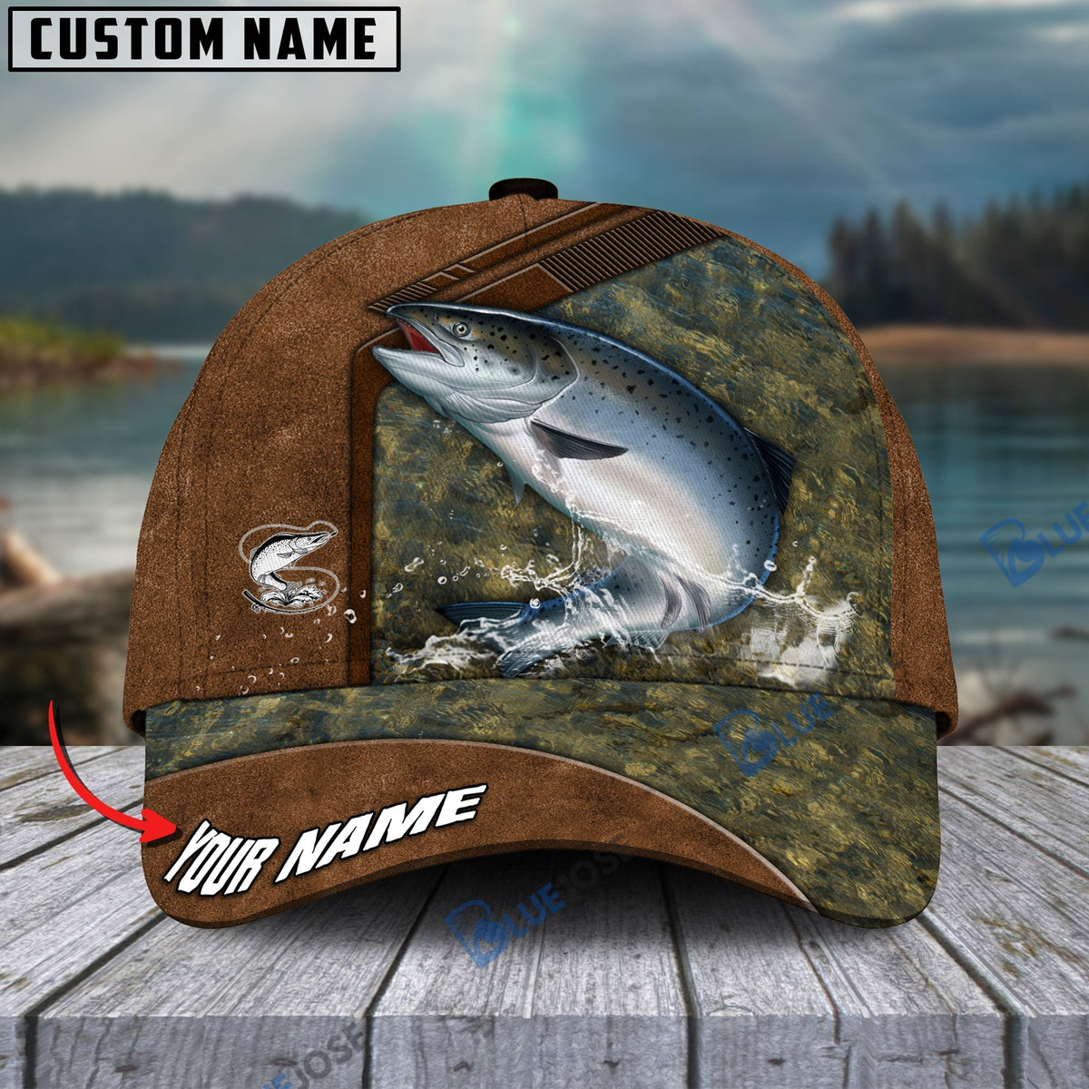 BlueJose Fishing Leather Pattern Personalized Cap (13 Breeds)