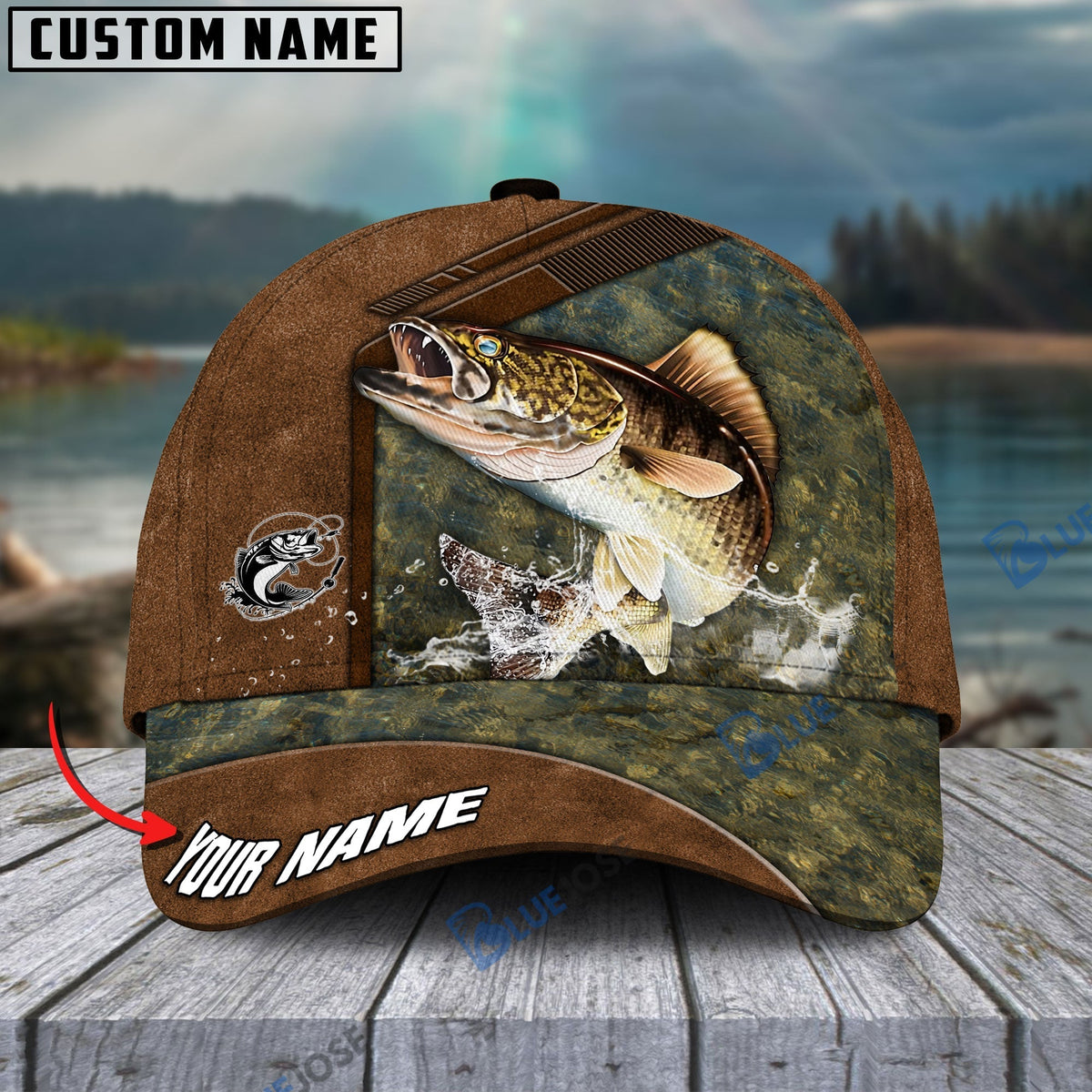 BlueJose Fishing Leather Pattern Personalized Cap (13 Breeds)
