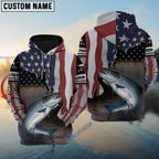 BlueJose Salmon Fishing American Flag Fishing Long Sleeves