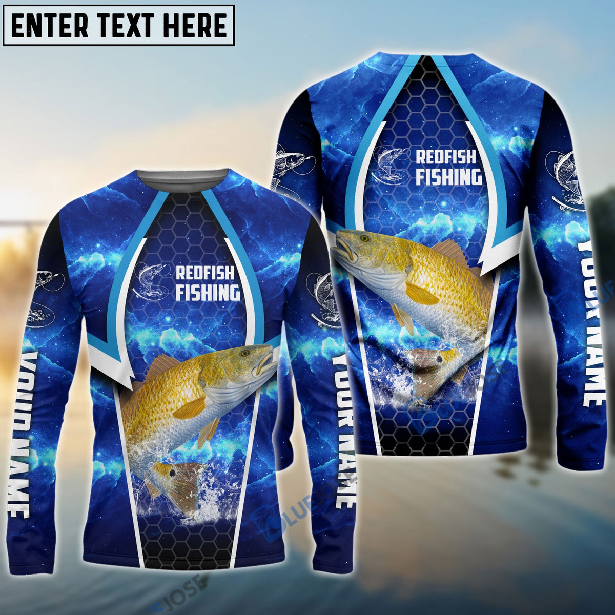 BlueJose Redfish Fishing Blue Galaxy Custom Long Sleeves