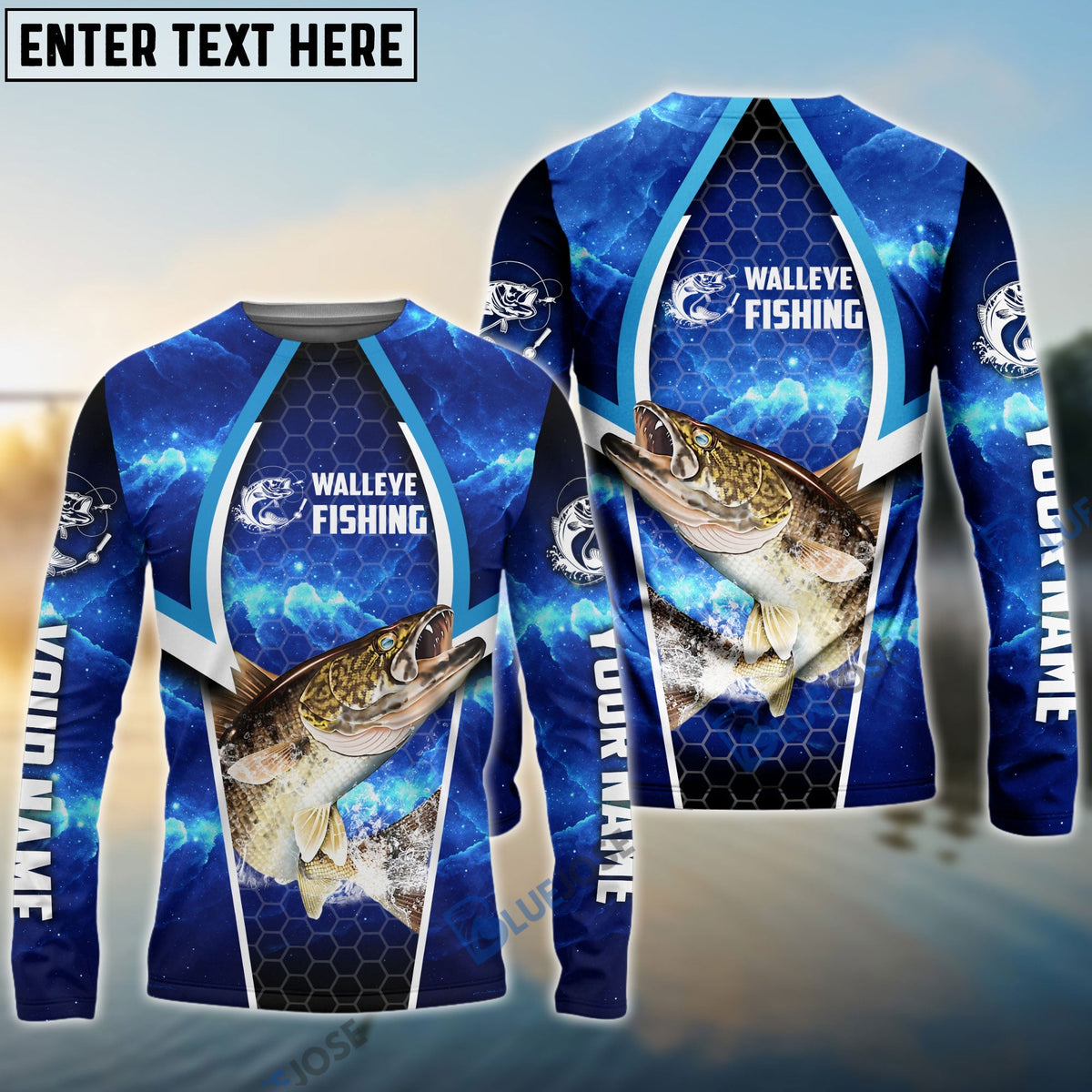 BlueJose Walleye Fishing Blue Galaxy Custom Long Sleeves