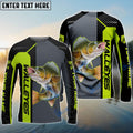 BlueJose Personalized Largemouth Bass Fishing Green Line Sport Jersey Fishing Shirts