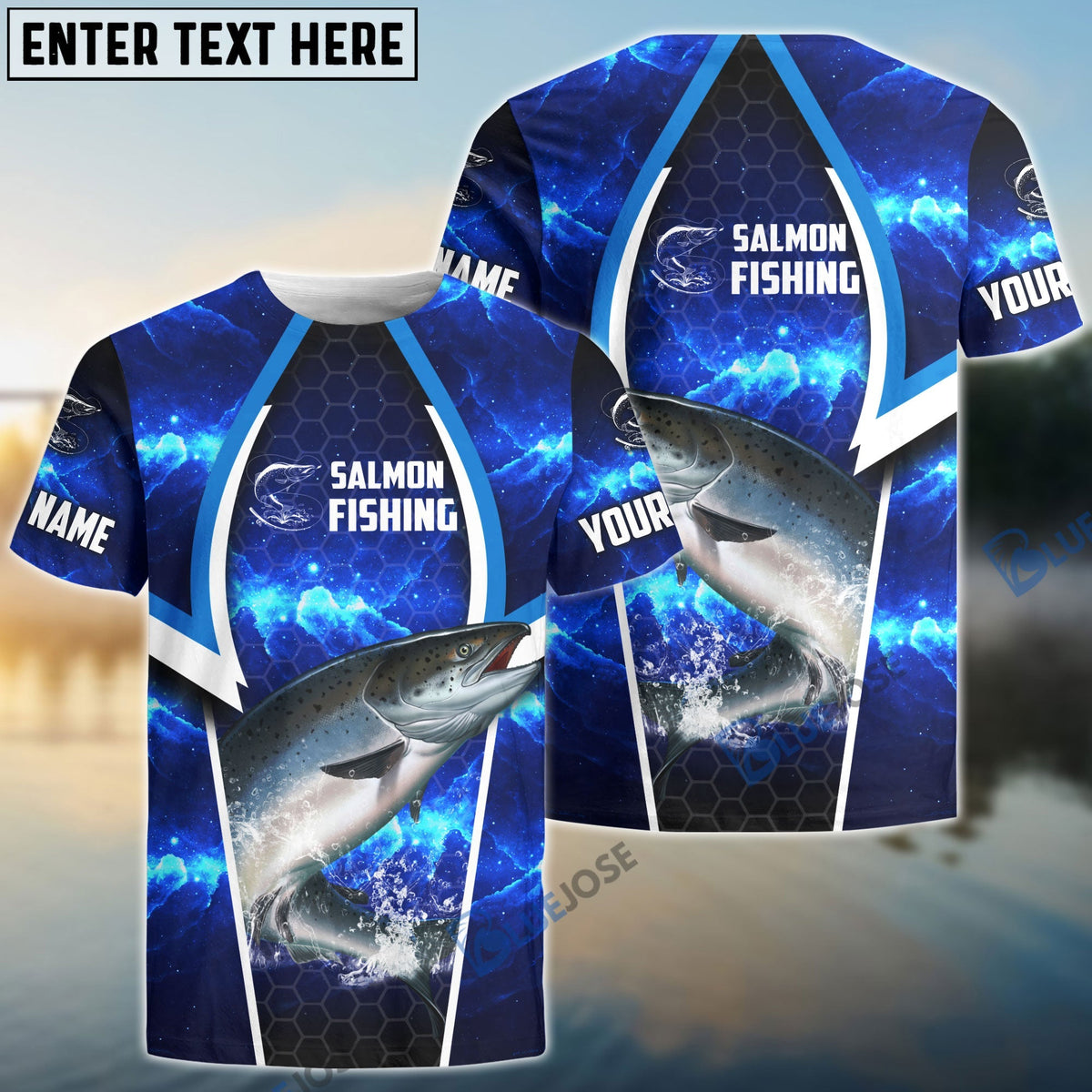 BlueJose Salmon Fishing Blue Galaxy Custom Long Sleeves