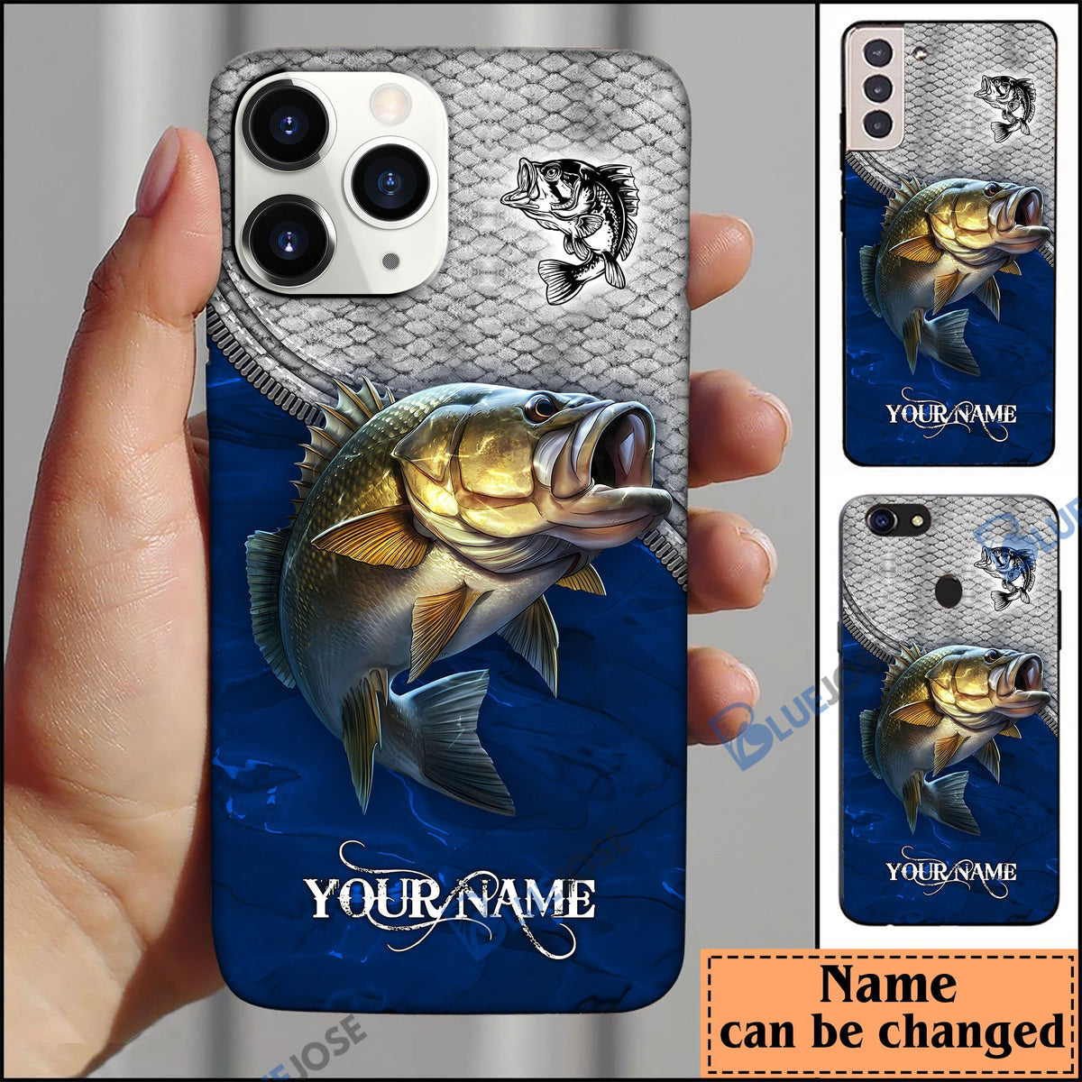 BlueJose Bass Fishing Blue Personalized Name Phone Case