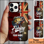 BlueJose Bass Fishing Red Flag Personalized Name Phone Case (USA, CA, AU)