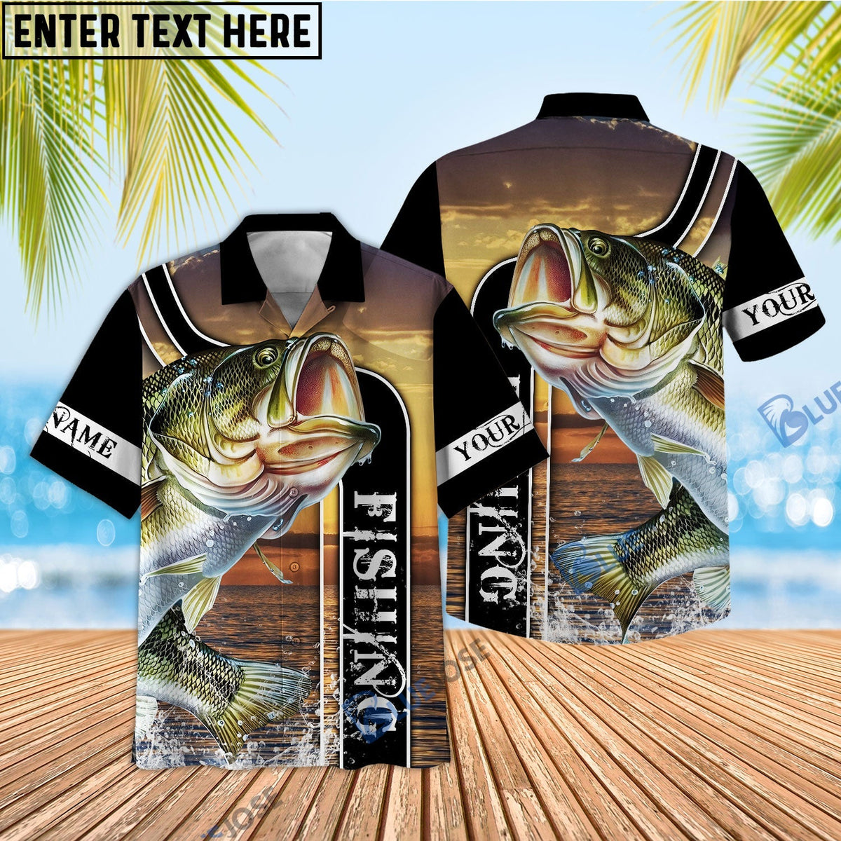 BlueJose Bass Fishing Sunset Custom Name 3D Shirt
