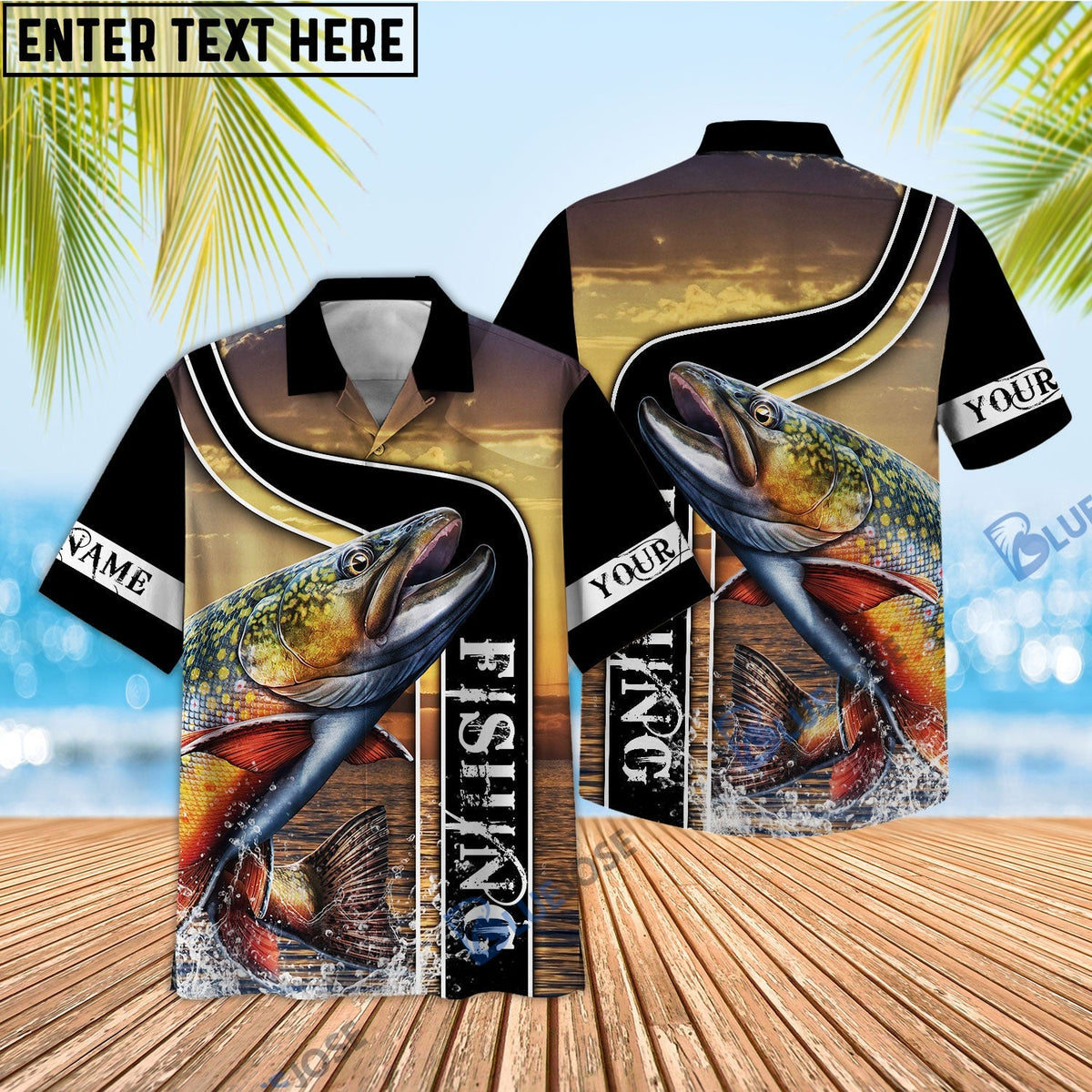 BlueJose Trout Fishing Sunset Custom Name 3D Shirt