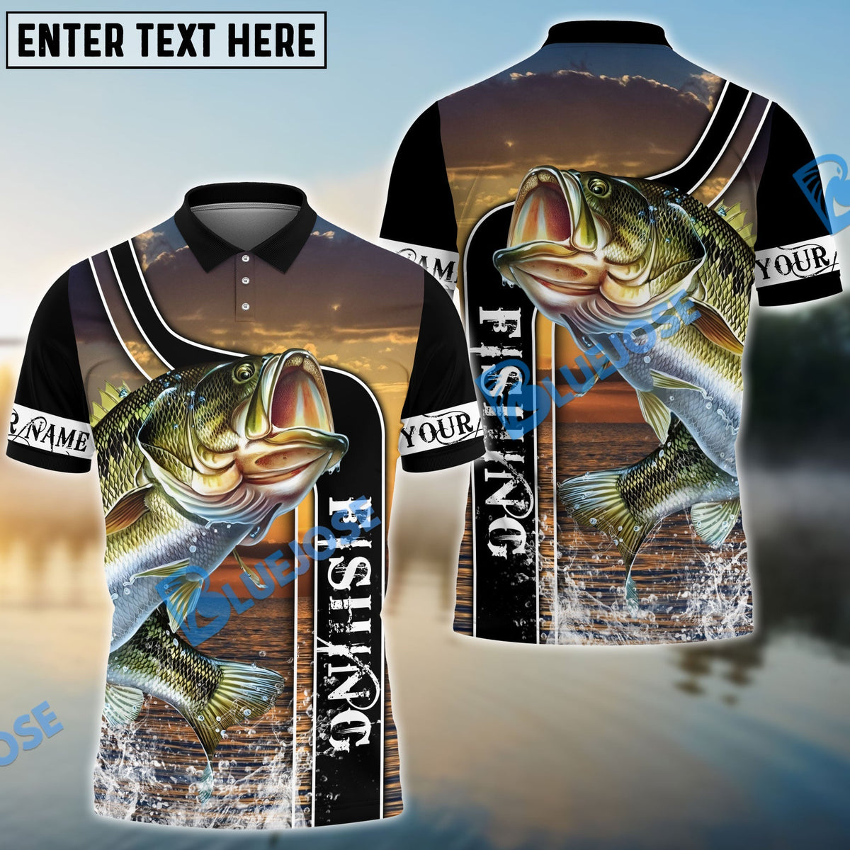 BlueJose Bass Fishing Sunset Custom Name 3D Shirt