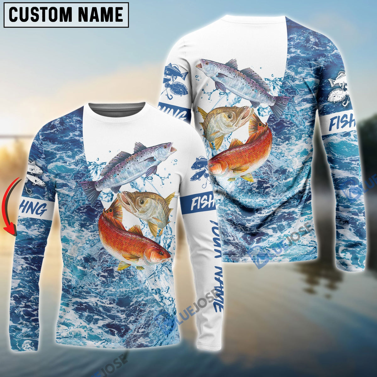 BlueJose Inshore Slam Redfish, Trout, Snook Customize Name 3D Shirts